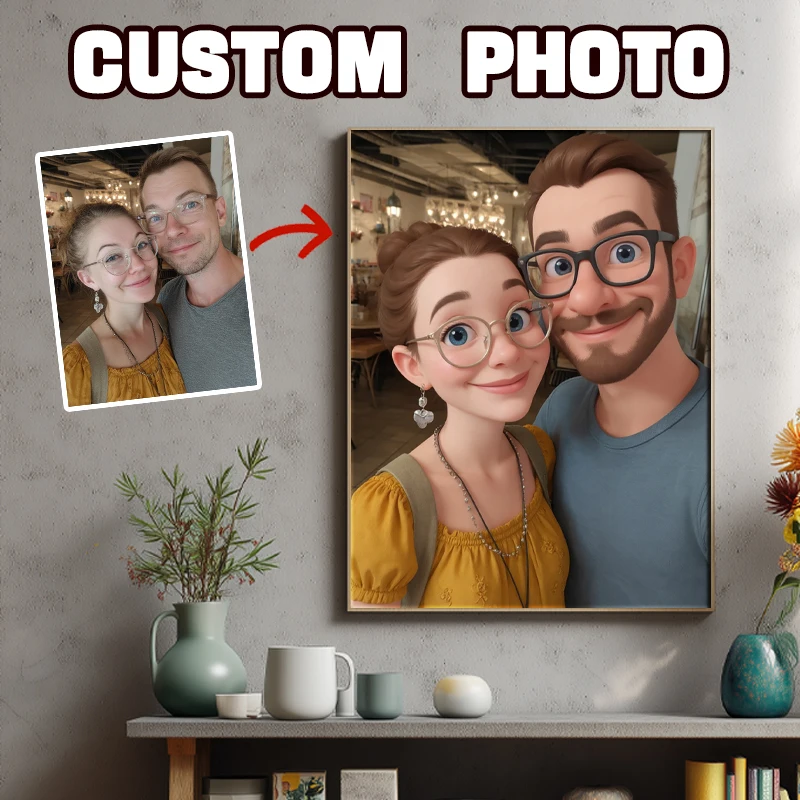 Personalized customization cartoon style canvas printing poster portrait photo art printing home decoration gift frameless