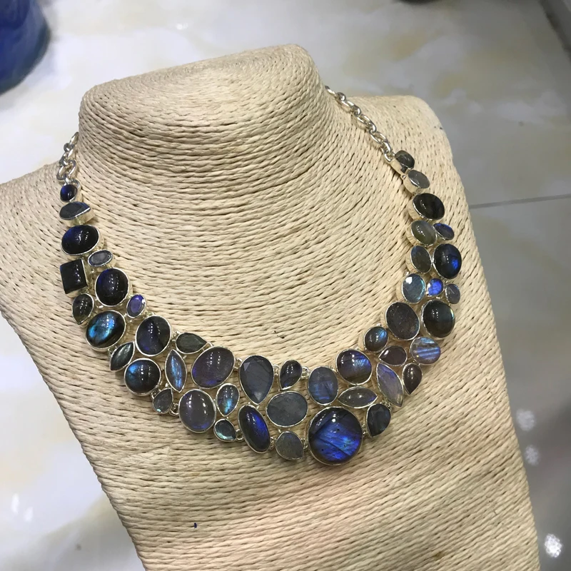 Luxury Natural Labradorite Necklace Sterling 925 Silver Energy Gemstone Vintage Fine Jewelry Necklace for Women Party Gift