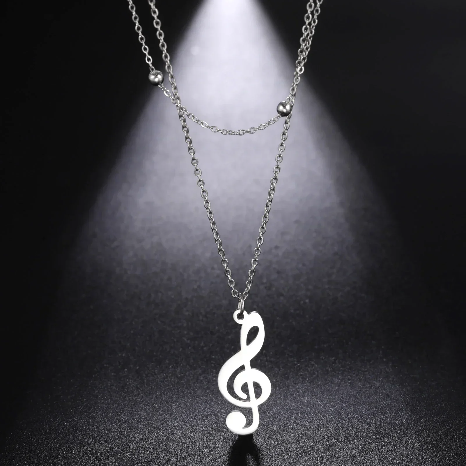 Earphone Note Necklace for Women Silver Color Stainless Steel Music Double Chain Bouble Chain CAsual Jewelry Accessories