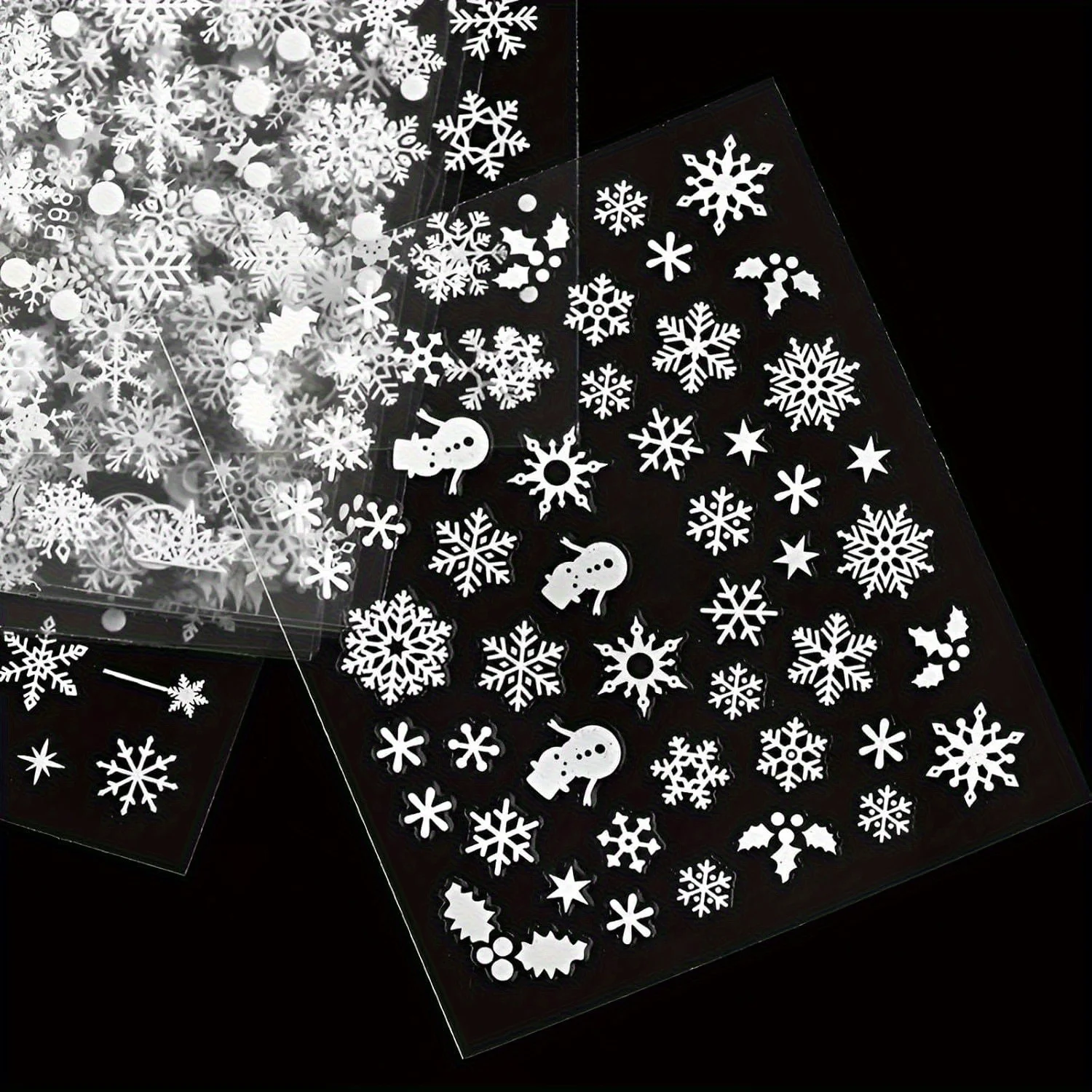30 feuilles d'autocollants de noël pour Nail Art, décalcomanies 3D auto-adhésives flocon de neige, bonhomme de neige et élan avec résine scintillante