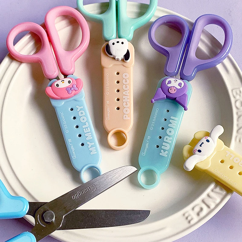 4-24pcs Sanrio Scissors Kuromi Cinnamoroll My Melody Pachacco Student  Scissors Children\'s Round Head Safety Stationery Scissors