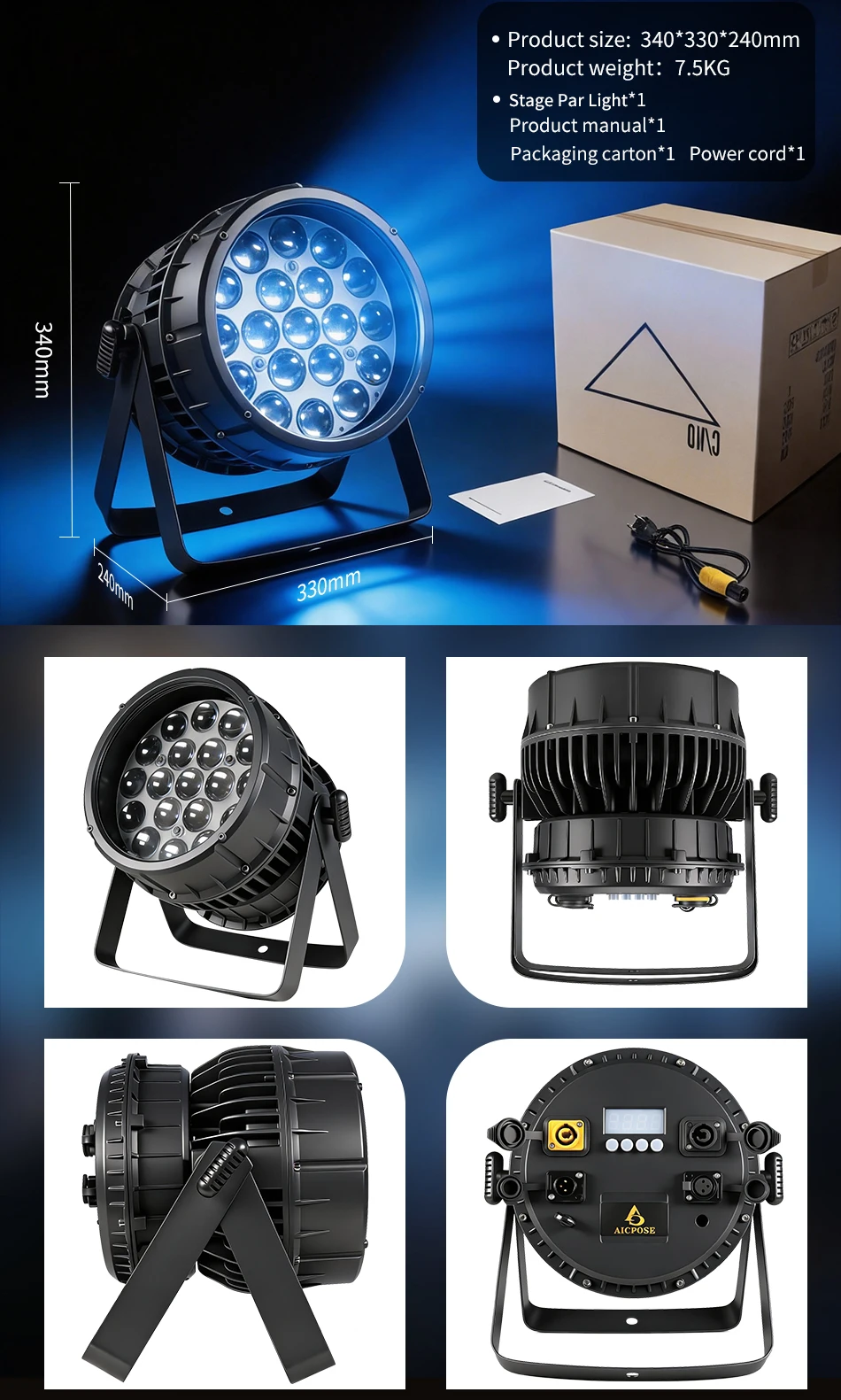 aicpose Aluminium 19x15W LED RGBW 4in1 Wash Beam Zoom Effekt Par-Scheinwerfer Stroboskop DMX Musik DJ Disco Bühne Weihnachtsbeleuchtung Hintergrund – Detail 6