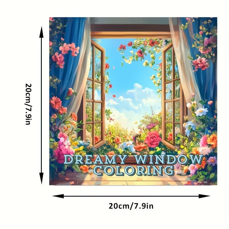 Livro para colorir de janela sonhadora de 28 páginas para redução de estresse adulto |   Livro para colorir para alívio do estresse e redução do humor dos namorados