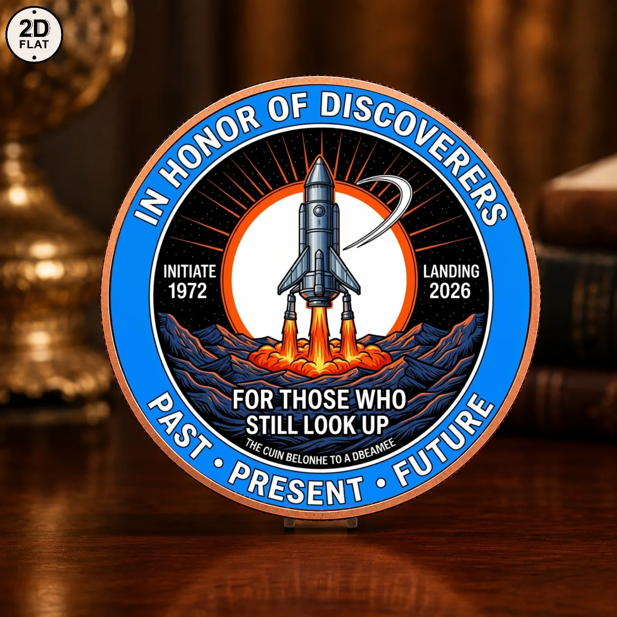 1pc 1oz .999 Fine Copper Space Rocket Discoverers Challenge Coin UV Printed Moon Landing Commemorative Medal for Space Art Lover