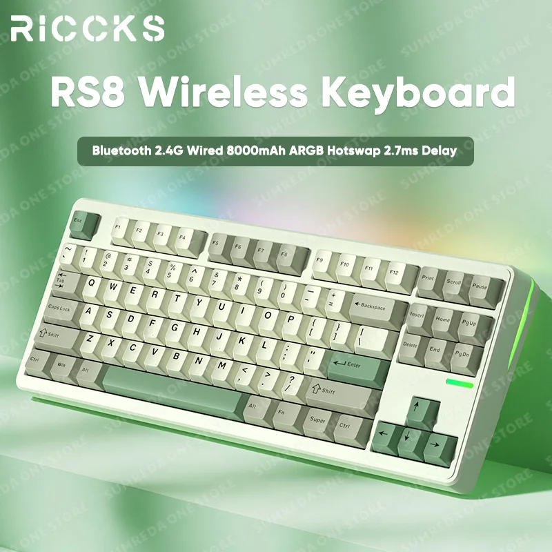 

Ricck RS8 Wireless Mechanical Keyboard Bluetooth 2.4G Gaming Wired 8000mAh RGB Hotswap Gamer Non-contact Support QMK Keyboard