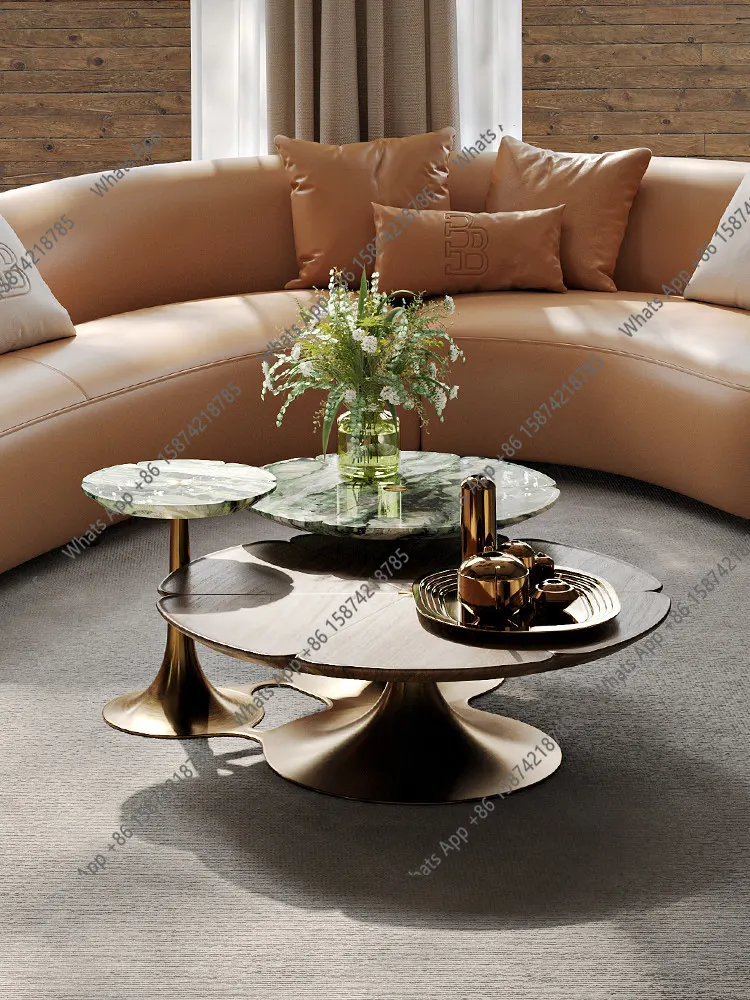 Fashion high-end, minimalist Italian light luxury combination coffee table, large flat-floor villa, natural luxury stone