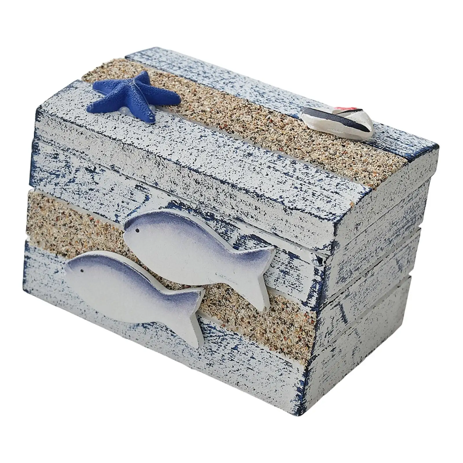 

Decorative Wooden Box with Lid Nautical Jewelry Organizer Rectangle Chest for Birthday Christmas Wedding Parties