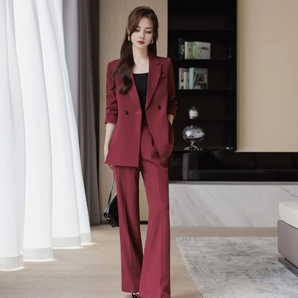 Lady Commute Outfit Elegant Women\'s Formal Suit Set with Turn-down Collar Jacket Pure Color Trousers Stylish for Commuting