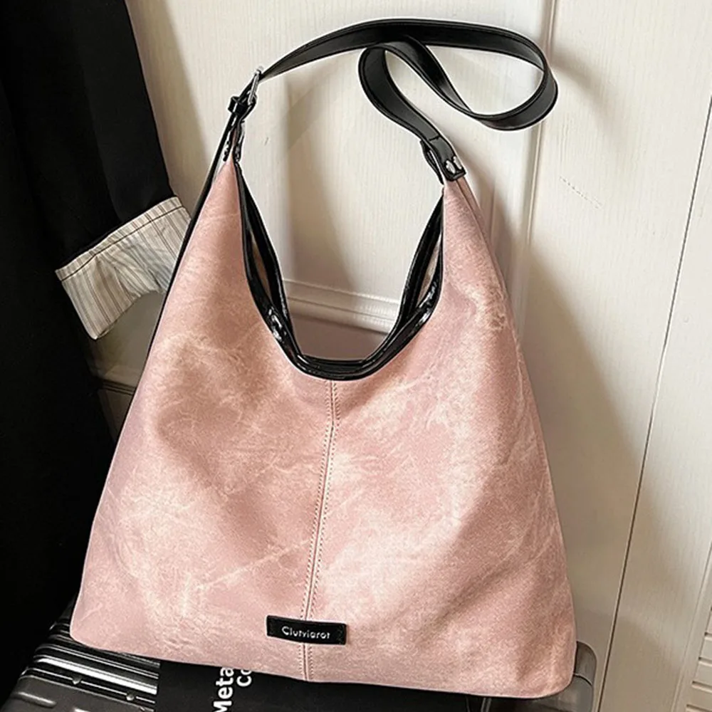 Color Block Design Large Capacity Solid Color Tote Bag Womens Faux Leather Shoulder Bag Vintage Style Underarm Bag for Women Use