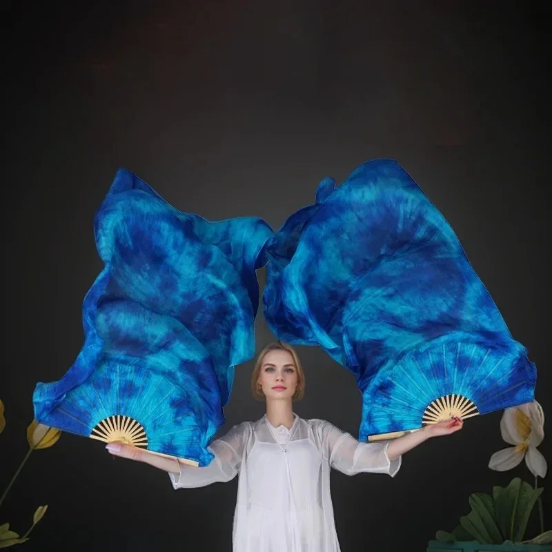 1 paire vente chaude teint 100% pur soie naturelle ventilateur voiles pour les femmes danse du ventre Performance ventilateur danse du ventre dégradé couleur soie ventilateurs