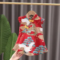 Summer Children Girl Skirt Clothes Suit Dress Baby Cartoon Full Printe Pattern cheongsam Kids Sport Toddler Tracksutis 0-6 Years