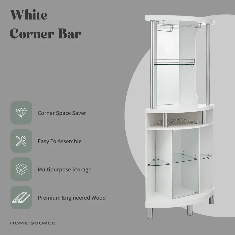 Wood Bar Corner Cabinet, Wine Rack, Lower Cabinet with Glass Doors, Rustic Liquor Corner Hutch