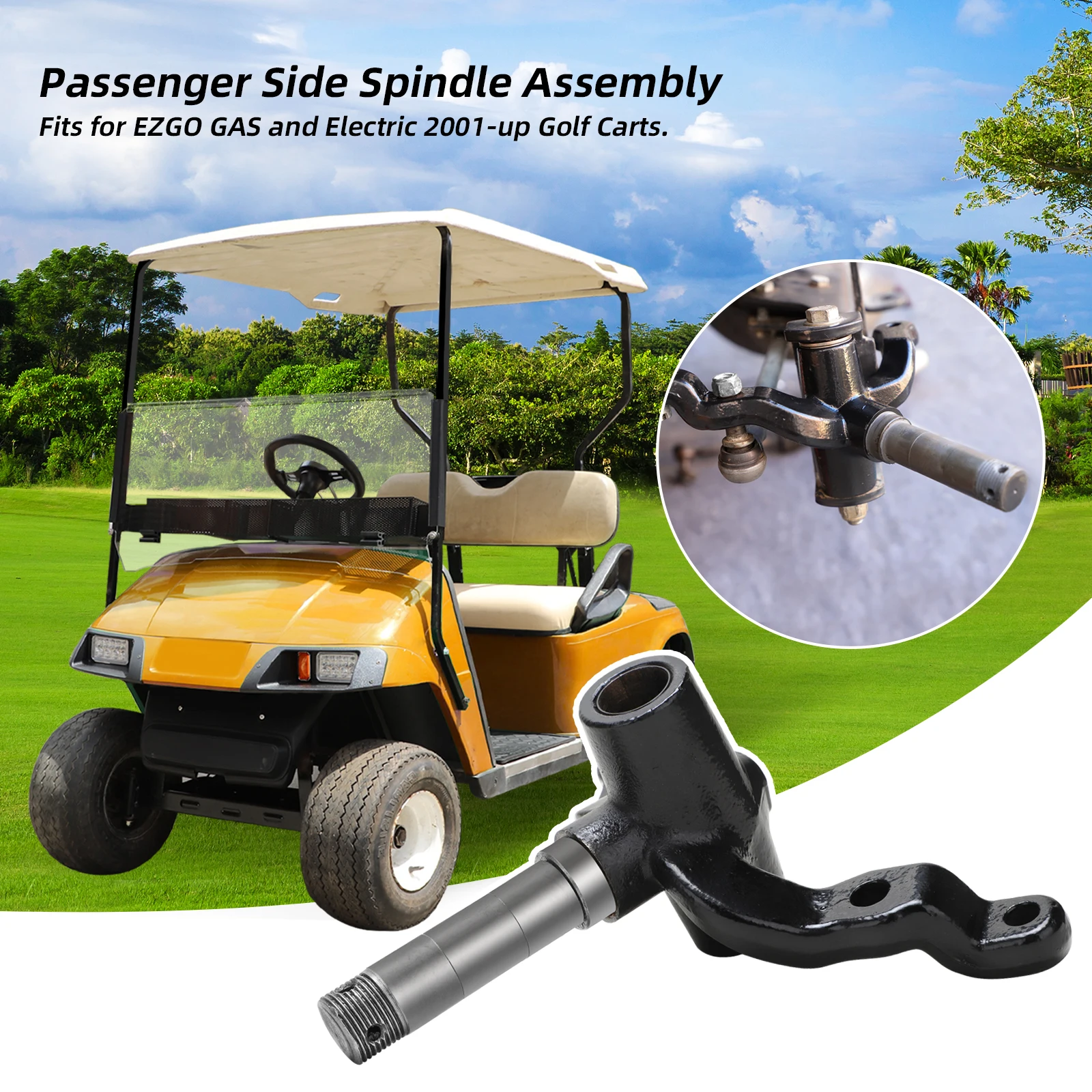 Roykaw Golf Cart Spindle Assembly for EZGO TXT 2001-up Gas and Electric Golf Cart Models, Passenger Side, Replaces OEM # 70942-G