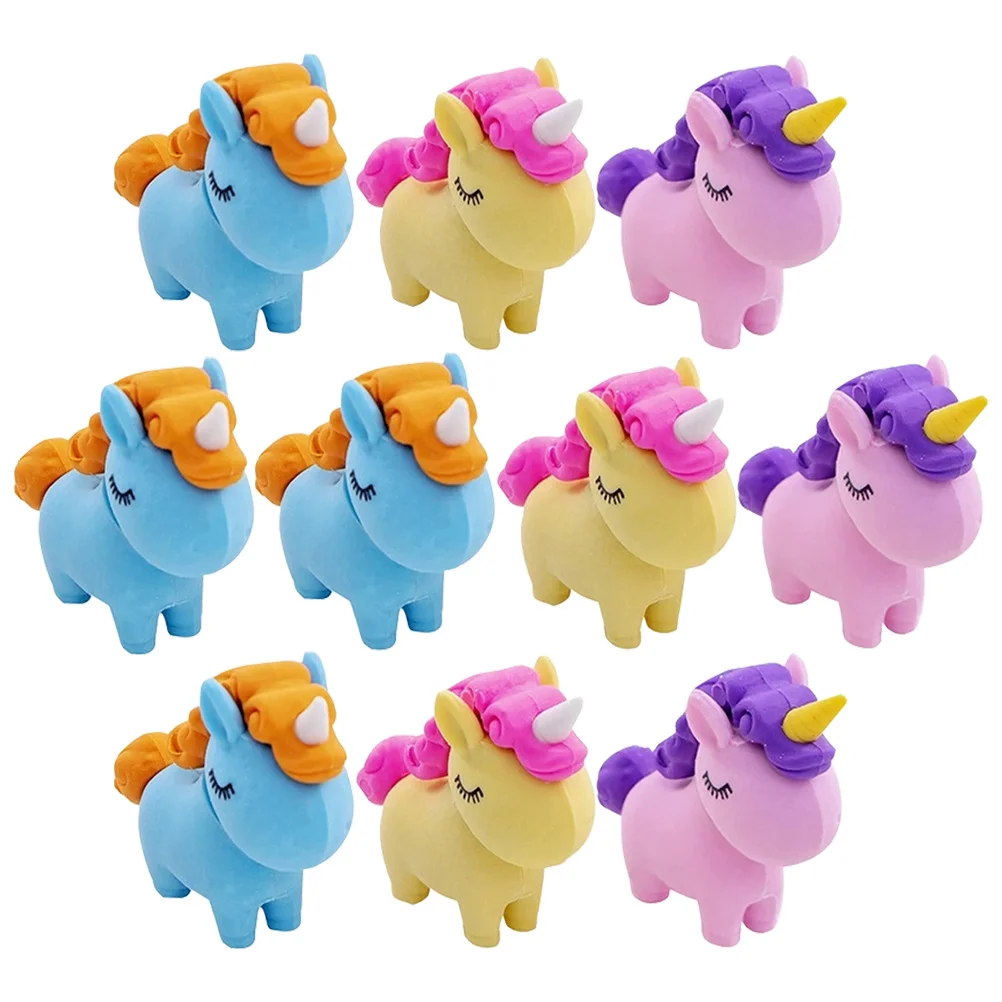 10Pcs Creative Eraser 3D Unicorn Shape Student Prizes for Daily Writing Correction Mini Erasers Bulk for School Use