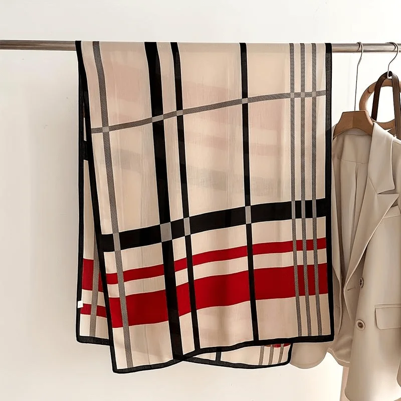 [وشاح ناعم] وشاح مخطط ناعم ودافئ اللون قطعة واحدة شال نسائي كاجوال للاستخدام الخارجي