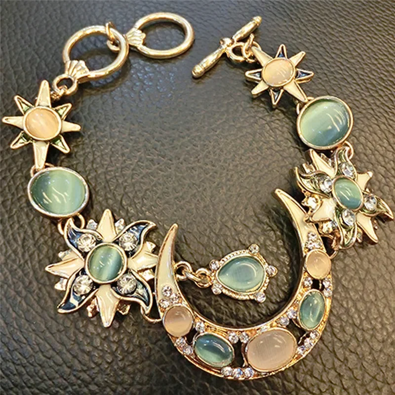 Fashion Bohemian Style Asymmetry Sun Moon Star Shape Bracelet Natural Rhinestone Stone Opal Bracelets For Women Jewelry Gifts