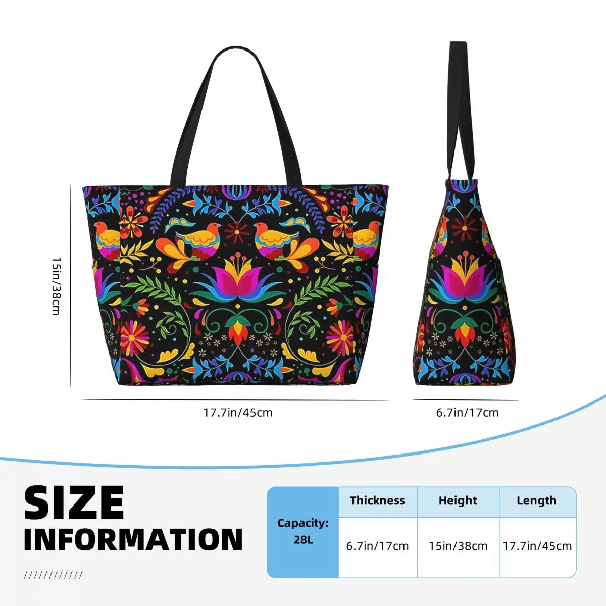 Mexican Flowers And Birds Beach Tote Bag Sport Gym Yoga Duffle Large Tote Bag Women Travel Bag Fitness bag