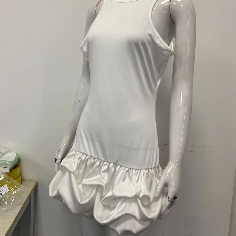 

Tank top collar dress summer new cake fluffy skirt pleated solid color women's mini skirt versatile and fashionable