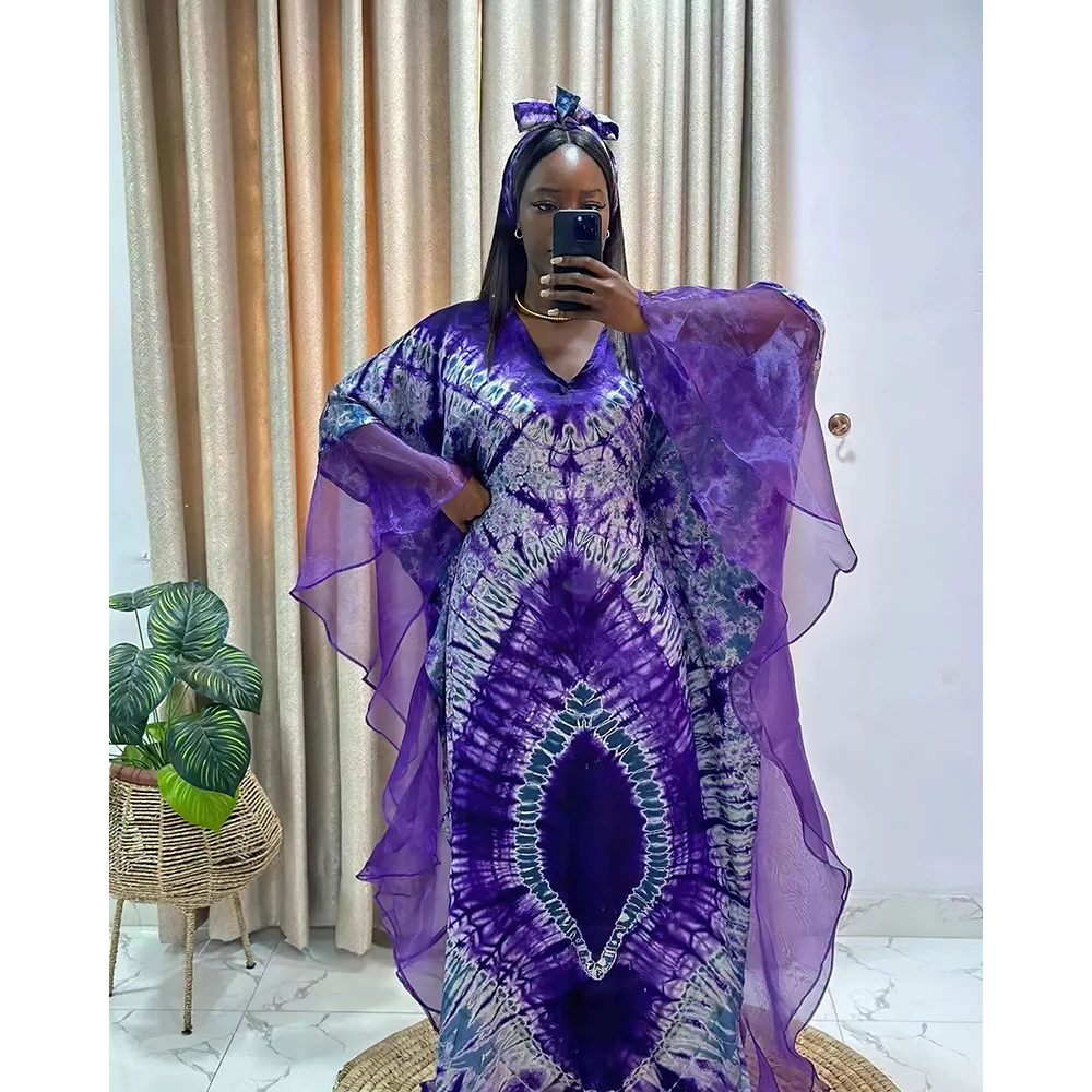 

Women's Dress African Middle East National Style Retro Long Burqa Gauze Print with Headscarf Dress 9004#