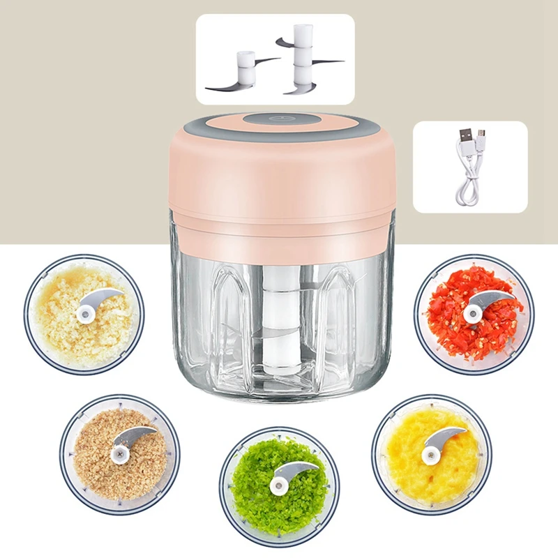 250ML Mini USB Electric Meat Grinder Garlic Chopper Rechargeable Crusher Food Processor Pink Easy Install