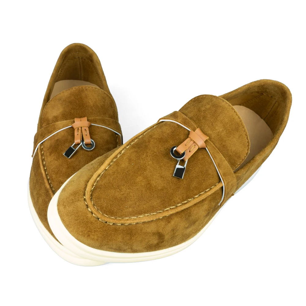 Moccasin Fashionable Mules Shoes Women Work Shoes Women's Slip-On Kid Suede Loafers With Metal Pendant Comfortable For Work