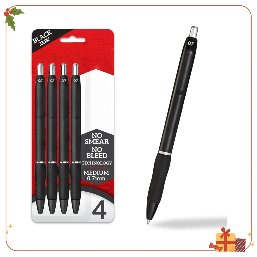 

Fine Point Black Pens, 4-Pack for Writing Journaling Note-Taking School Office