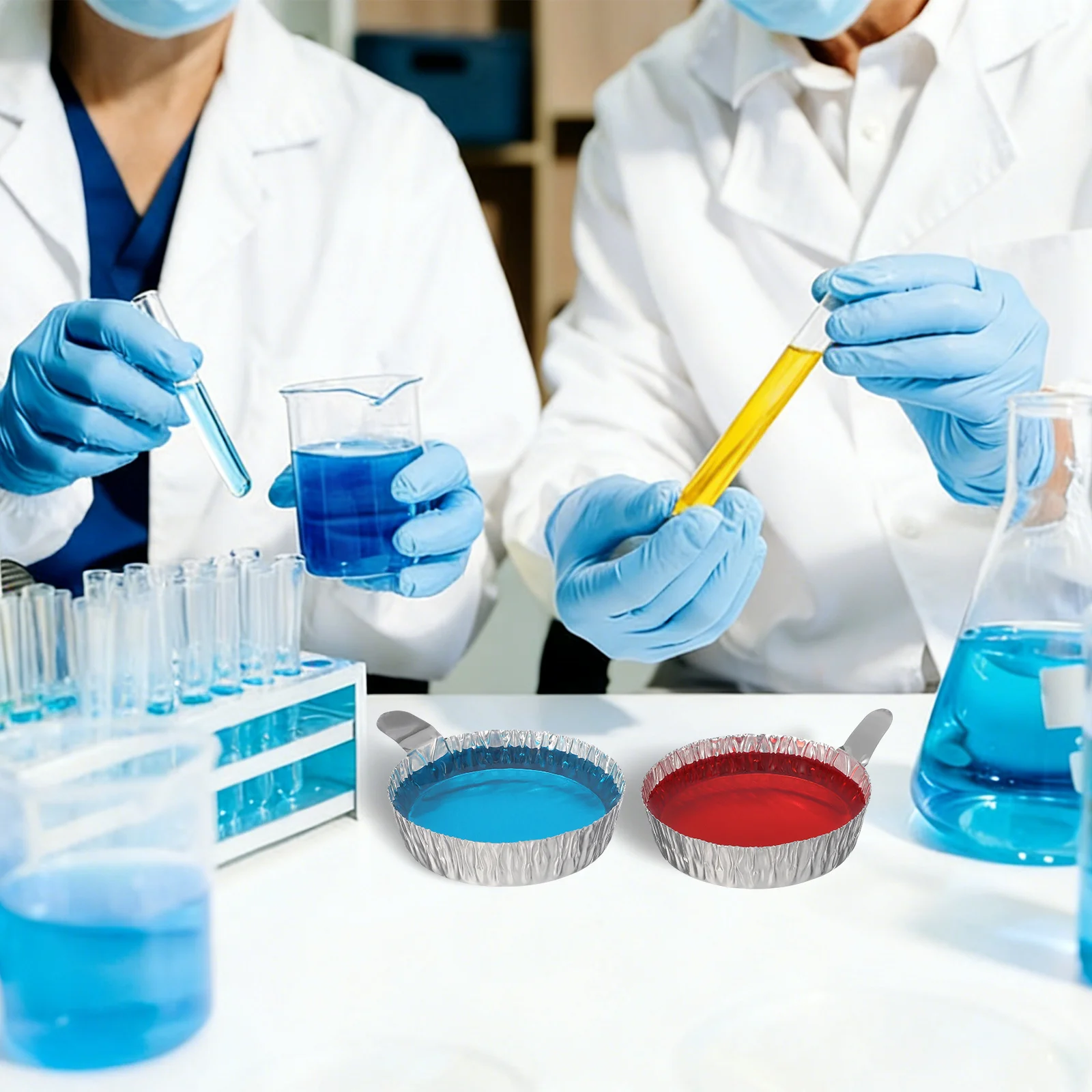 100Pcs Sample Weighing Trays Aluminum Foil Weighing Plates Portable Stackable Lab Balance Dishes Easy Remove Handle