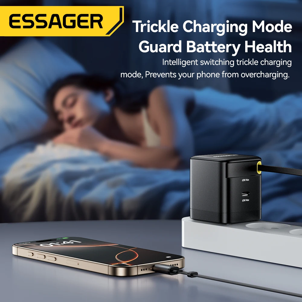 Ładowarka Essager 65W GaN z wysuwanym elastycznym kablem PD Szybkie ładowanie dla iPhone 16 15 Laptop Macbook Ładowarka do telefonu typu C — zdjęcie produktu 6