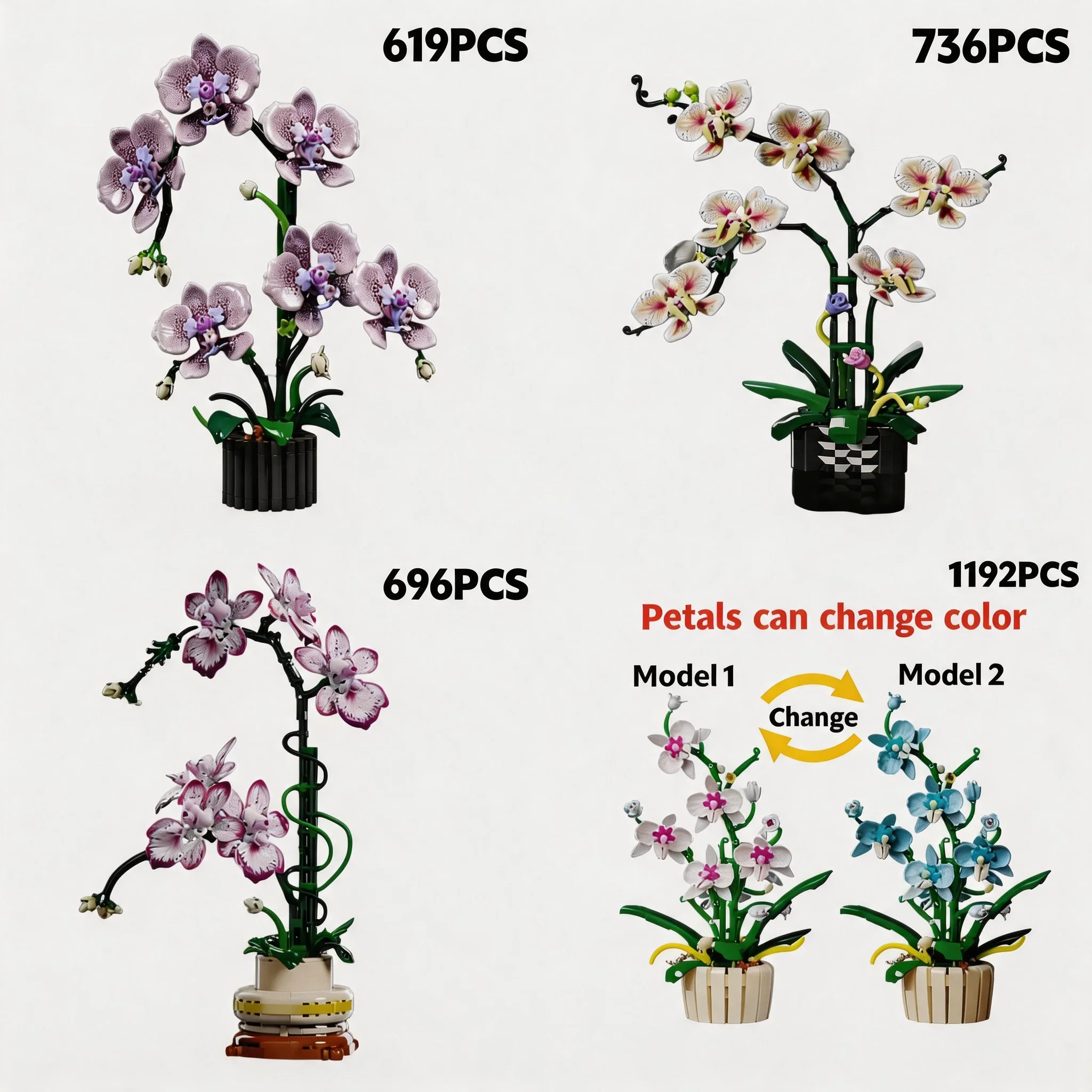 

DIY Orchid Building Blocks Set, 619-1192PCS Color-Changing Flower Model, Creative Home Decor, Valentine's Day Gift for Adults
