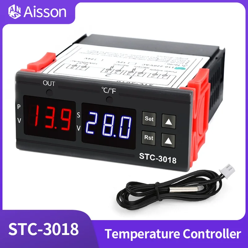 

STC-3018 LED Digital Temperature Controller Thermostat C/F Unit Switching Thermoregulator Incubator DC12V 24V AC220V NTC Sensor