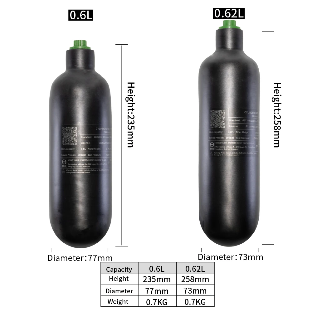 4500PSI 300Bar 30MPA 0.36L 0.42L 0.5L Carbon Fiber Cylinder HPA Tank Diving Scuba Bottle M18*1.5