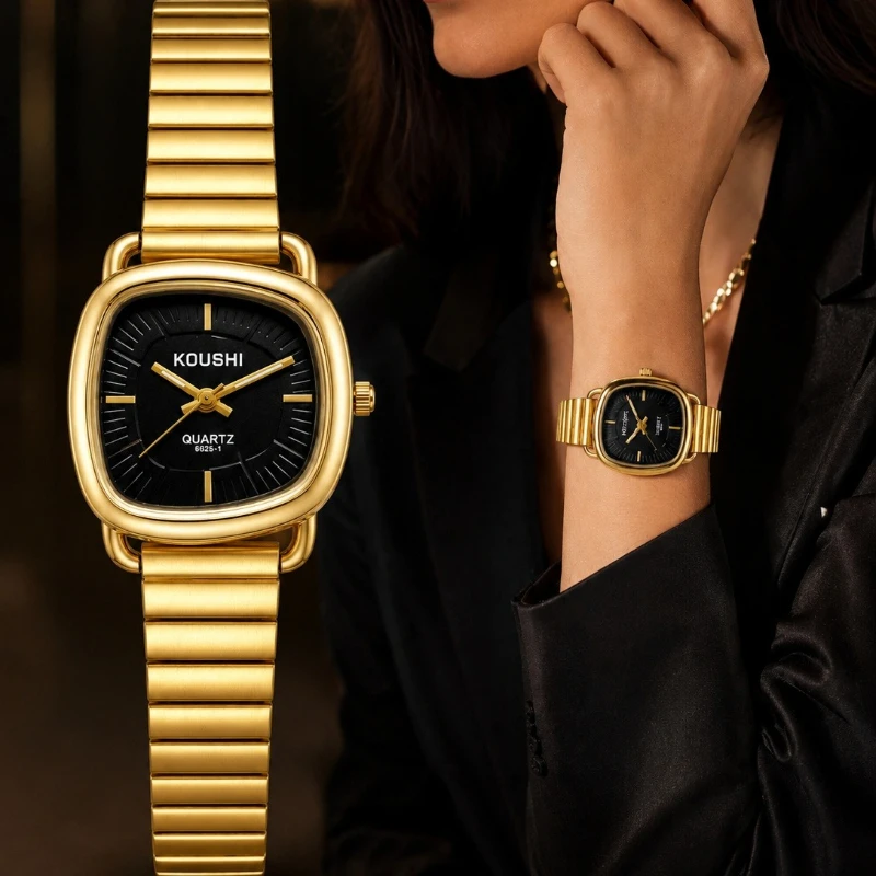 New Exquisite Irregular Dial Women's Watch Fashion Luxury Stainless Steel Strap Quartz Wristwatch Elegant Simple Ladies Watch
