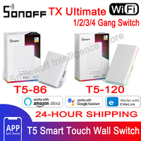 Sonoff TX Ultimate T5 WiFi Smart Touch Wall Switch 1/2/3/4 Gang 86/120 Wall Plate Size support Home Automation Voice Control