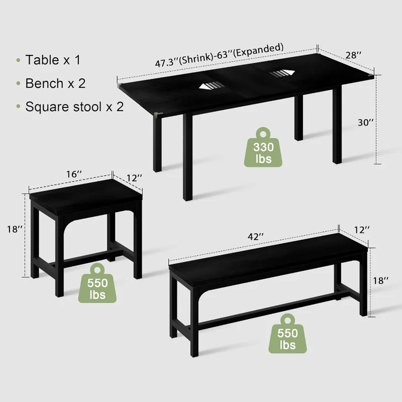 5-Piece Dining Table Set for 4-8 People,Dining Room Table with MDF Wood Board, Easy Assembly,home.