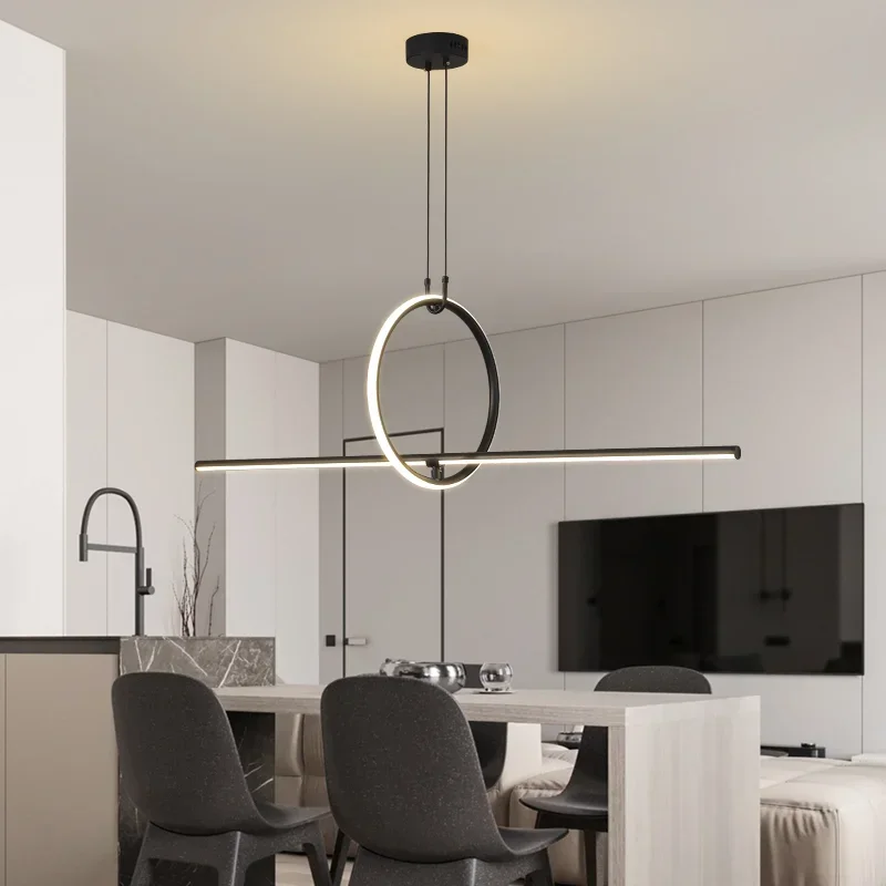 

Nordic Art Strip Led Pendant Lamp Modern Simple Personality Geometric Line Bar Living Room Dining Chandelier