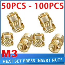 50 Stuks/100 Stuks M3 Schroefdraad Invoegen Warmte Set Moer Smelt Gekartelde Messing Insert Voor 3d Printing Plastic Embedded Injectie Koperen Moer