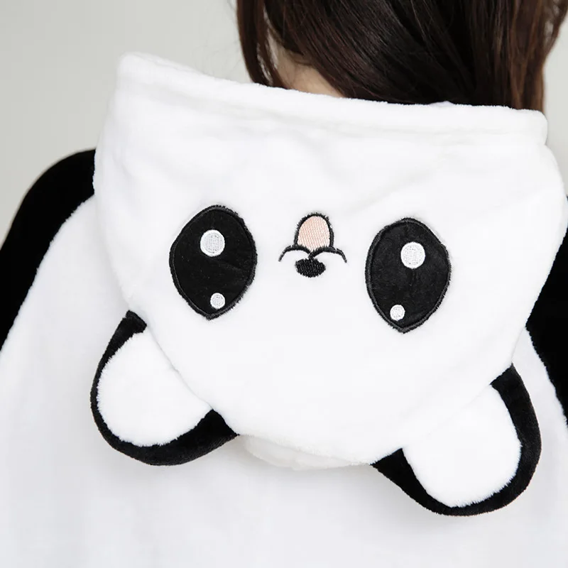 Adults Pajamas Pijamas Women Flannel Sleepwear Unisex Cute Panda Costumes Halloween Cartoon Animal Nightwear Sets Hooded Pyjamas