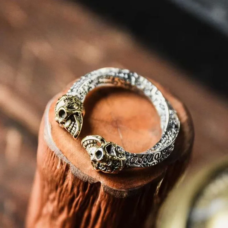 Retro ring, Thai silver jewelry, couple's skull, niche personality, punk trendsetter, spiral letter ring