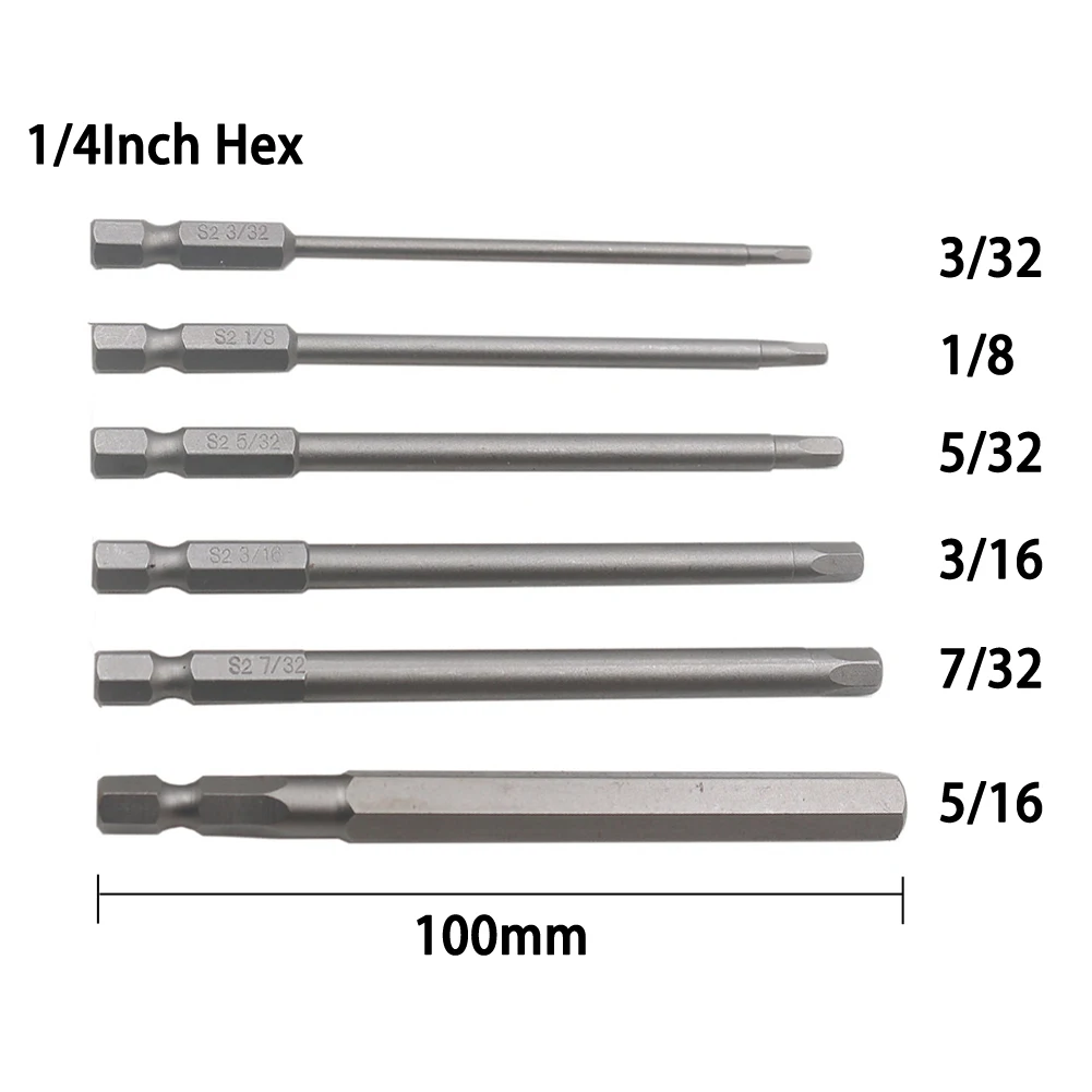 6Pcs 1/4\'\' Hex Screwdriver Bit Magneti Tip Screw Driver Allen Wrench H1/8 3/32 5/32 3/16 7/32 5/16 Key Screwdriver Drill Bit Set