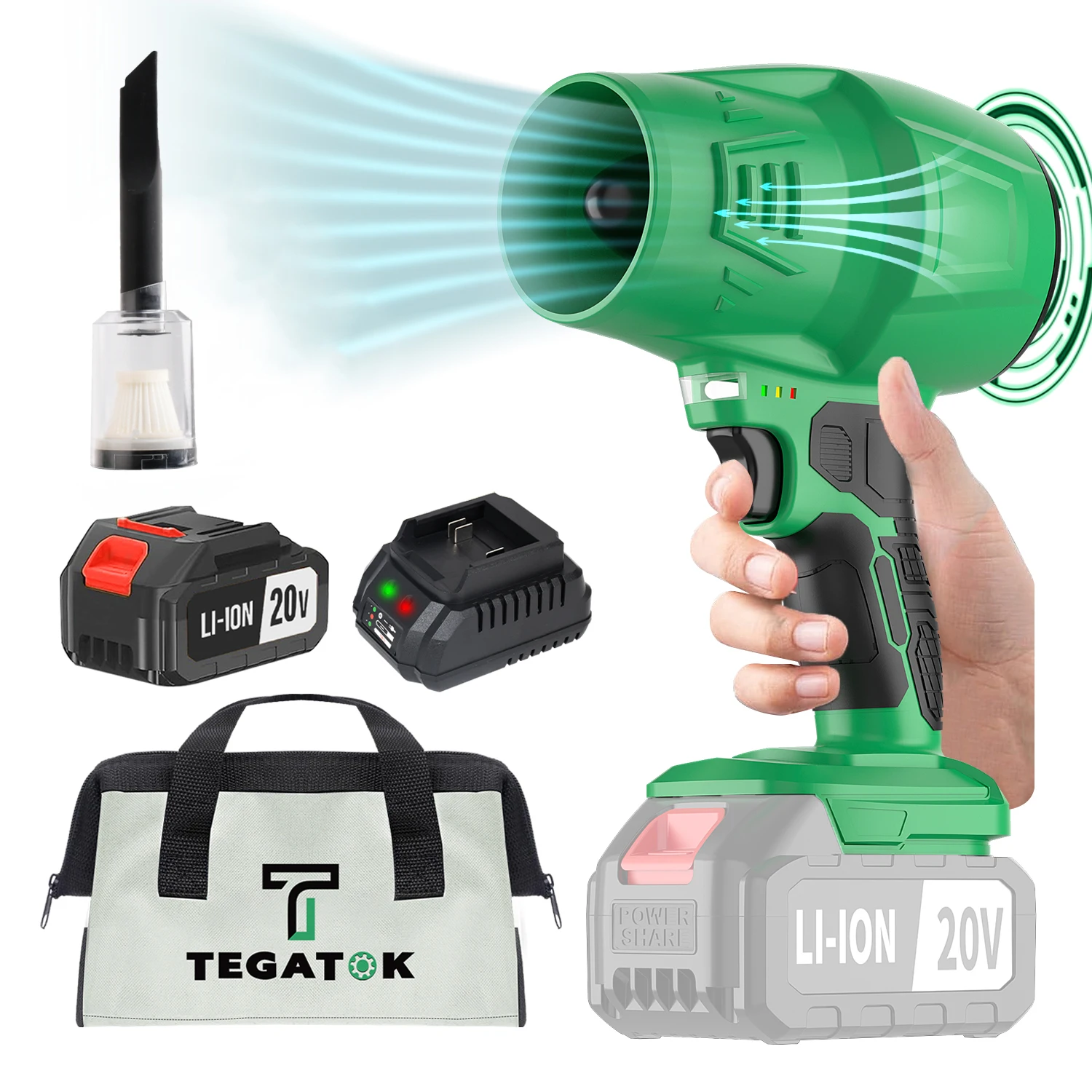 Tegatok Super Powerful Violent Fan, , Blows Water, Air, Dust, Leaves, Snow, Vacuum, with 4.0AH Battery, One Hour Quick Charger.