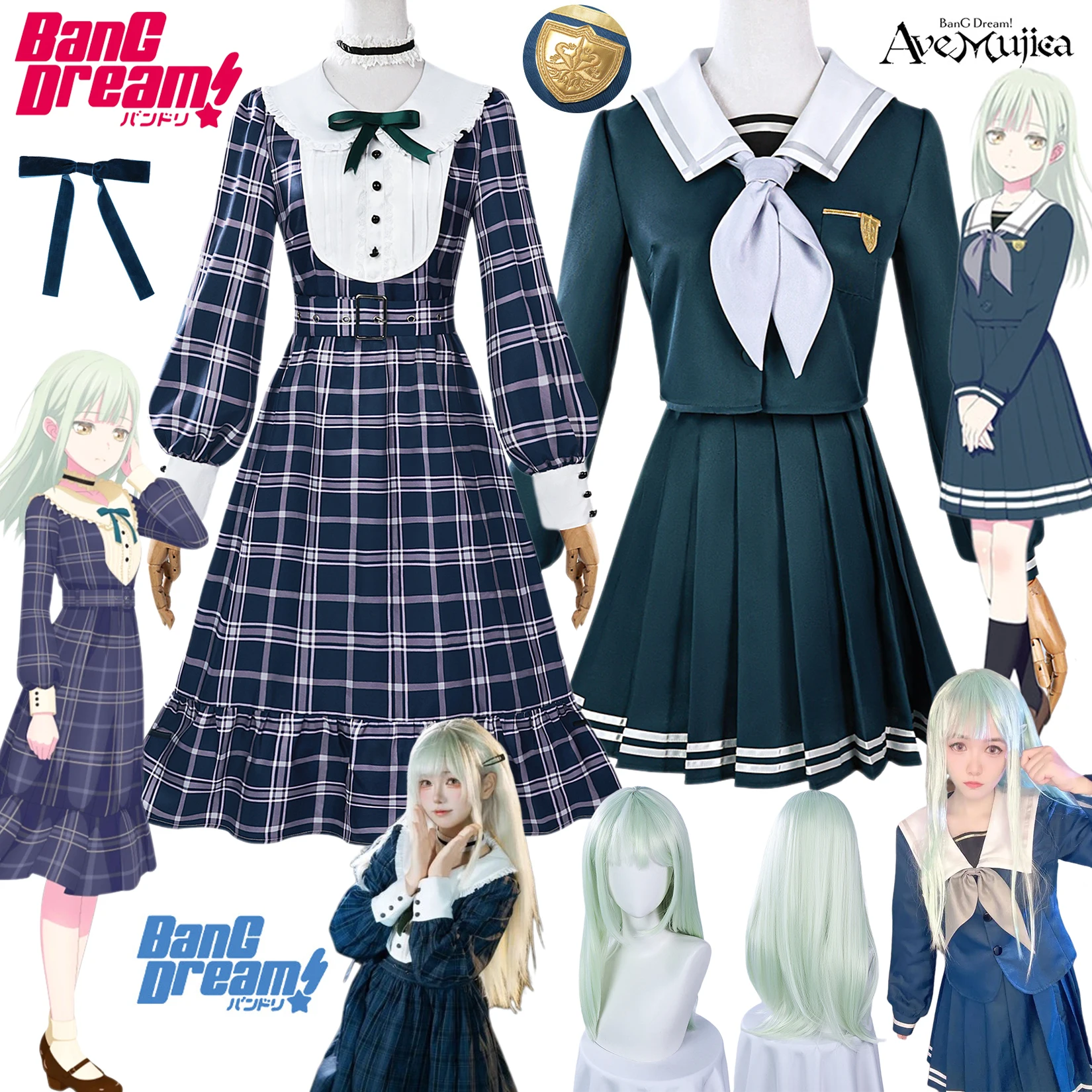

Mutsumi Wakaba Cosplay Anime BanG Dream Costume Mortis Cosplay Wig JK Dress School Uniform Halloween Party Suit for Women