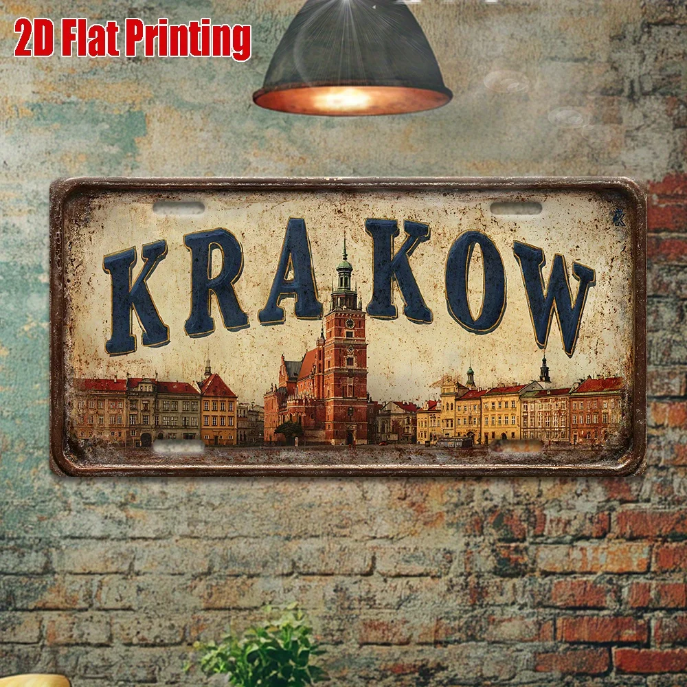 2D Flat, 2D Flat PrinAluminumg, 1pc, Vintage Metal Sign, for Decorationg Only, Outdoor Wall Art (30.48cm * 15.24cm), Krakow P