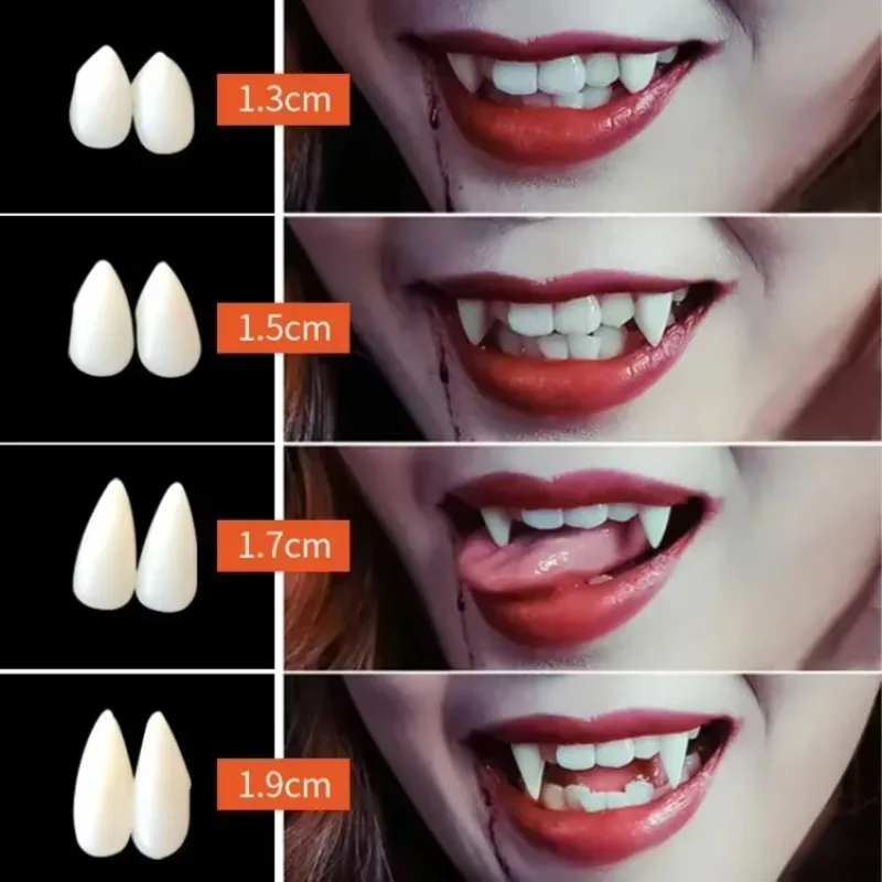 Decoración de Halloween, dientes de vampiro, colmillos, accesorios para dentaduras postizas, accesorios de Cosplay para Halloween, colmillos falsos con pegamento sólido, accesorios de Halloween