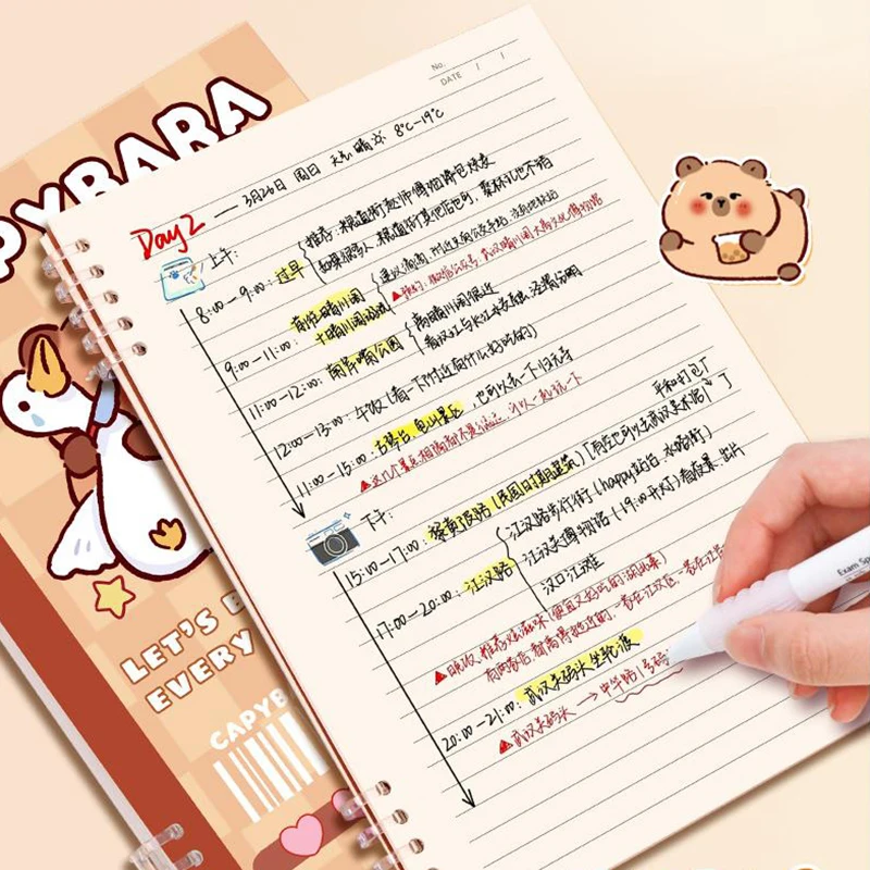 Cartoon Fashion Coil Notebook Cute Capybara Spiral Lined Notebooks Thicker Paper Planner Daily Notebook School Office Supplies