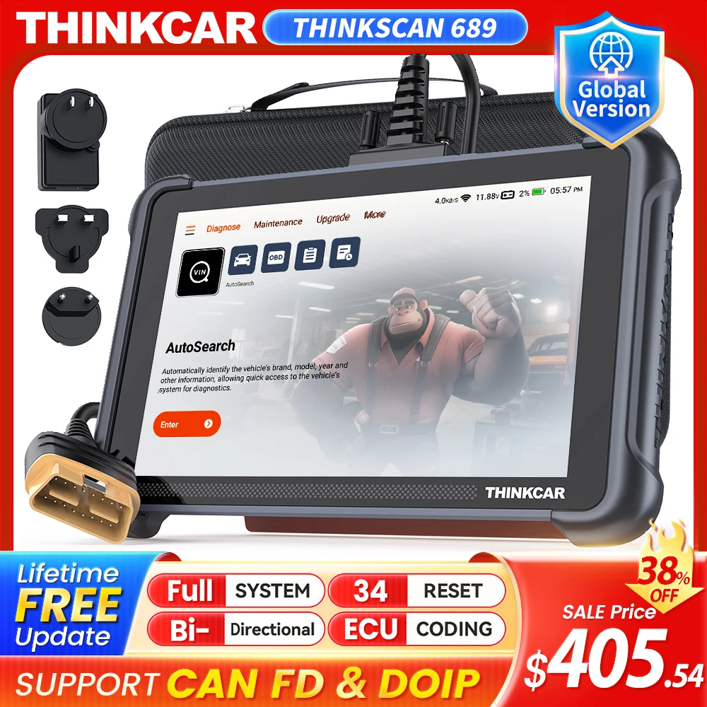 THINKCAR THINKSCAN 689 Professional Car Diagnostic Tools CANFD DOIP Bi-directional ECU Coding 34 Reset Full System Obd2 Scanner