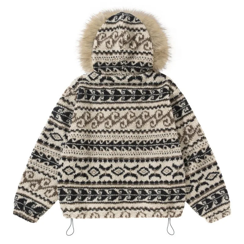 Winter Hooded Cotton Jacket for Men and Women Loose Fit with Cotton Clip Thick Hat Detachable Large Wool Collar Lamb Parkas