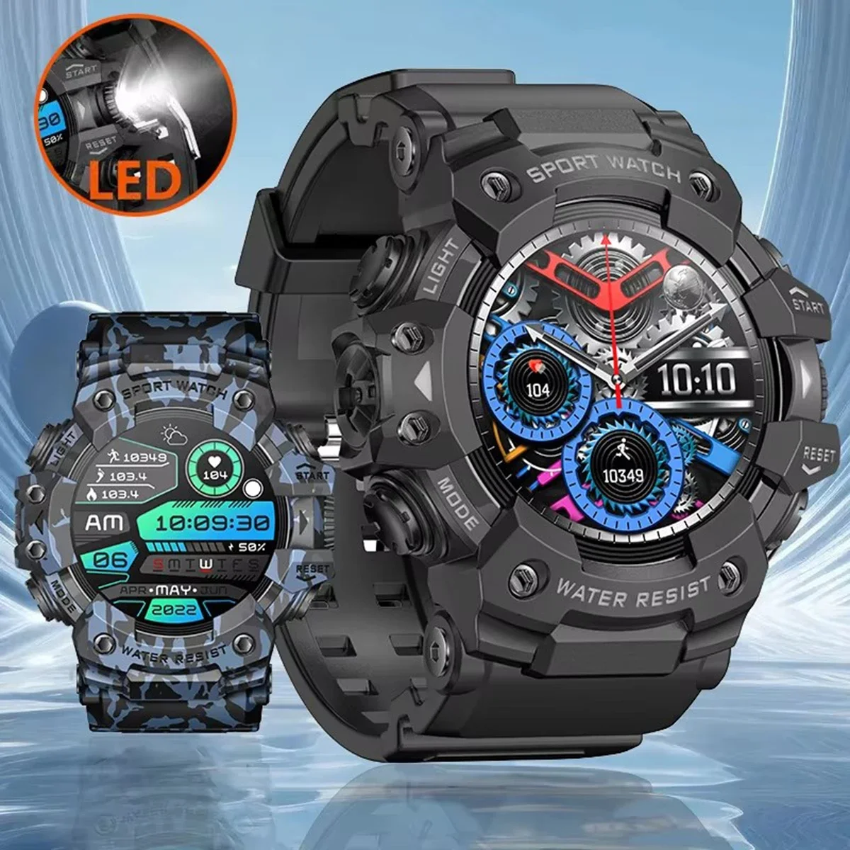 

Men's Outdoor Sports Smart Watch Waterproof Bluetooth Call Compass Sleep Health Monitor Message Push Flashlight