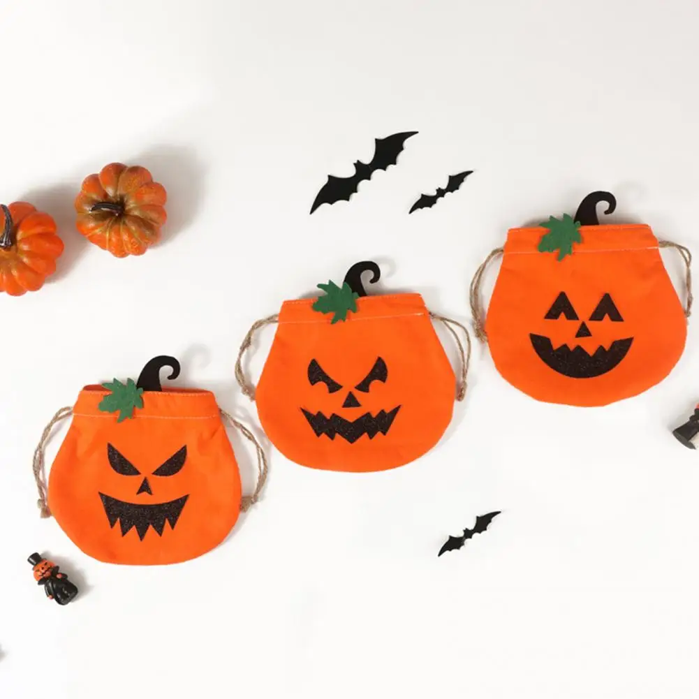 Halloween Treat Bag Halloween Drawstring Pumpkin Bag for Kids Reusable Trick or Treat Candy Pouch Non Woven Fabric for Party