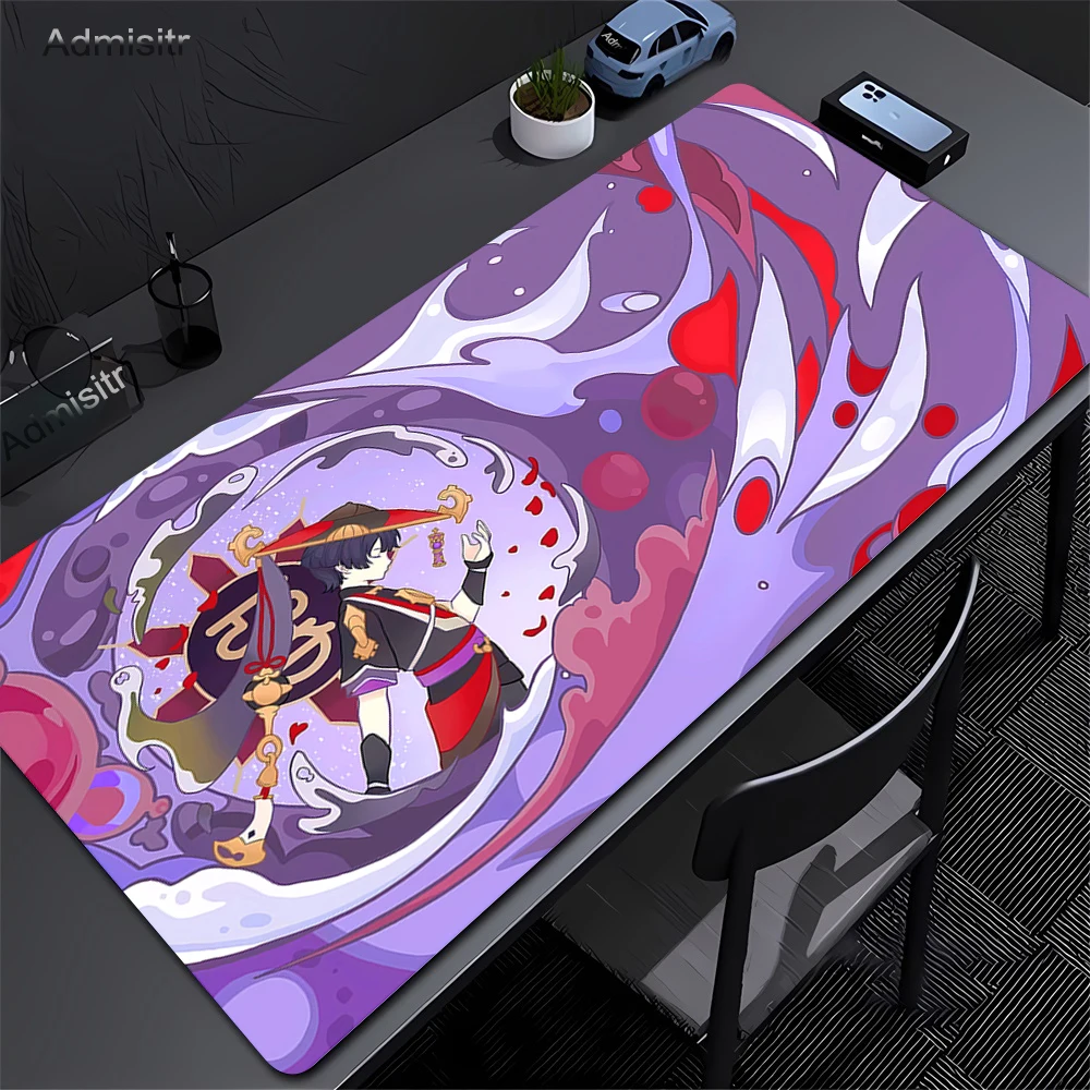 แผ่นรองเมาส์ Genshin Impact Raiden Shogun แผ่นรองเมาส์ แผ่นรองโต๊ะพร้อมแผ่นรอง อุปกรณ์เสริมสำหรับเล่นเกม แผ่นรองคีย์บอร์ด Prime Gaming XXL