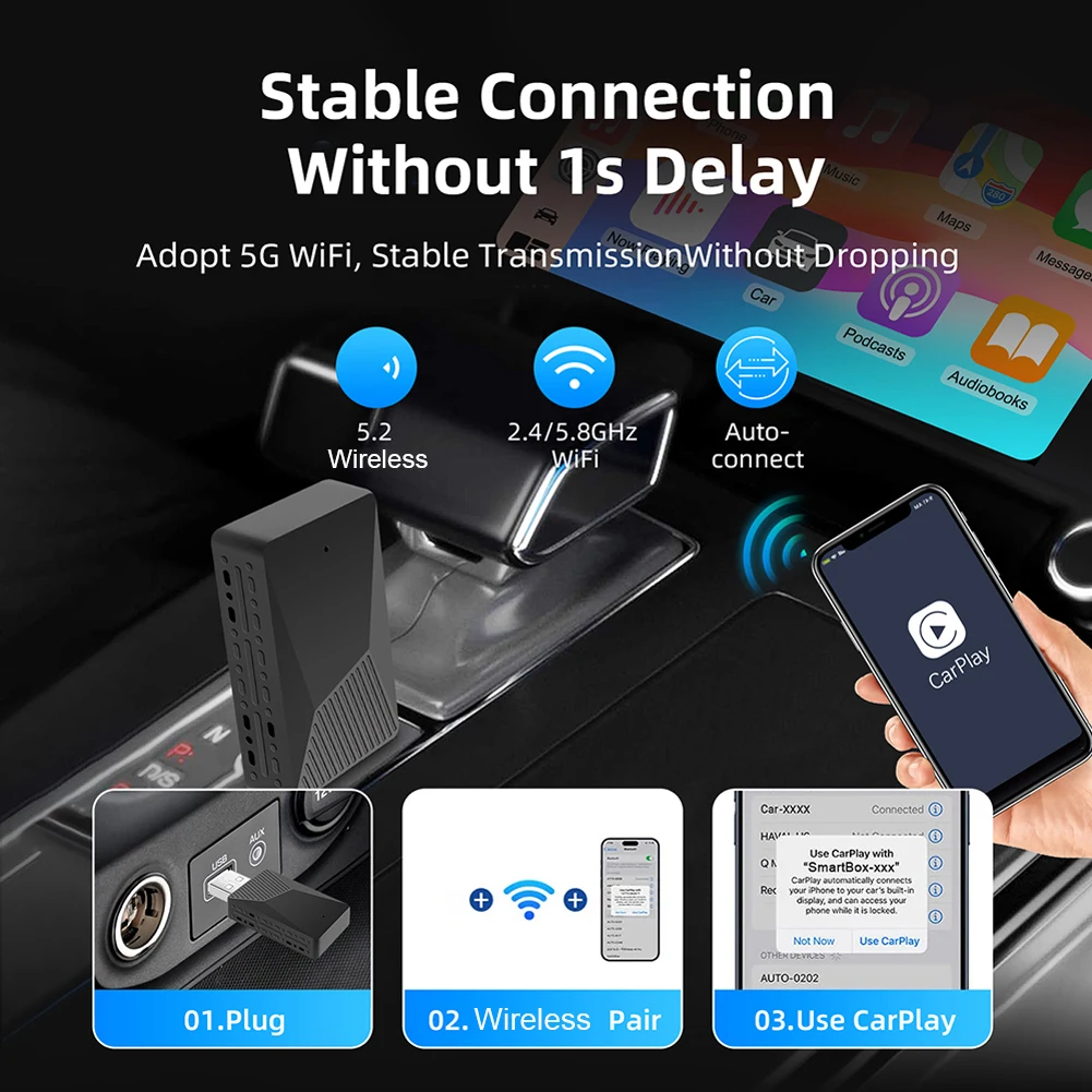 Dongle 2 in 1 Carplay & Android Auto Nirkabel, USB Plug and Play AI Box untuk Mobil dengan Carplay & Android Auto Berkabel OEM